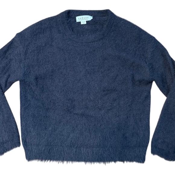 Velvet by Graham & Spencer Women's Ray Feather Yarn Fuzzy Dark Gray Sweater - Picture 2 of 5